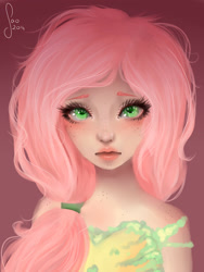 Size: 1500x2000 | Tagged: safe, artist:saoiirse, fluttershy, human, bust, freckles, humanized, portrait, shy, solo