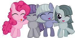 Size: 5938x3000 | Tagged: safe, artist:godoffury, limestone pie, marble pie, maud pie, pinkie pie, earth pony, pony, filly, pie sisters, simple background, smiling, transparent background, vector, when she smiles
