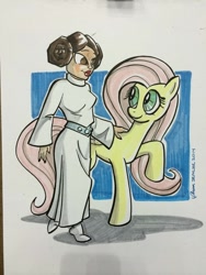 Size: 768x1024 | Tagged: safe, artist:thomzahler, fluttershy, pegasus, pony, crossover, princess leia, star wars, traditional art