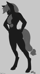 Size: 988x1837 | Tagged: safe, artist:hobbsmeerkat, applejack, anthro, unguligrade anthro, hooves, minimalist, silhouette, solo, standing, tired