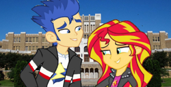 Size: 482x246 | Tagged: safe, edit, flash sentry, sunset shimmer, equestria girls, collage, female, flashimmer, male, shipping, straight