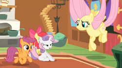 Size: 1365x768 | Tagged: safe, screencap, apple bloom, fluttershy, scootaloo, sweetie belle, pegasus, pony, stare master, cutie mark crusaders