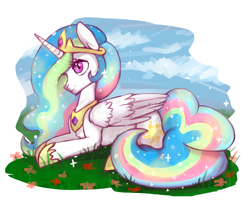 Size: 1567x1345 | Tagged: safe, artist:1an1, princess celestia, alicorn, pony, cute, cutelestia, prone, smiling, solo