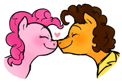 Size: 609x419 | Tagged: safe, artist:hpwendiz, cheese sandwich, pinkie pie, earth pony, pony, blushing, boop, cheesepie, eyes closed, female, heart, male, nose wrinkle, noseboop, shipping, smiling, straight