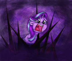 Size: 1024x877 | Tagged: safe, artist:rurihal, starlight glimmer, pony, unicorn, female, mare, open mouth, scared, solo, spikes