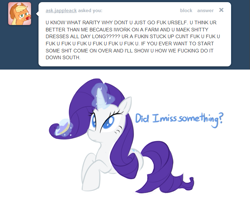 Size: 701x555 | Tagged: safe, artist:bambooharvester, rarity, pony, unicorn, ask, rarity replies, solo, tumblr, vulgar