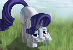 Size: 2704x1869 | Tagged: safe, artist:jayzonsketch, rarity, pony, unicorn, grass, grazing, herbivore, horses doing horse things, looking at you, solo