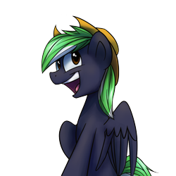 Size: 1200x1200 | Tagged: safe, artist:anticular, derpibooru import, oc, oc only, oc:moonlit ace, pegasus, pony, bust, cowboy hat, happy, hat, male, portrait, raised hoof, simple background, sitting, solo, spread wings, stallion, transparent background