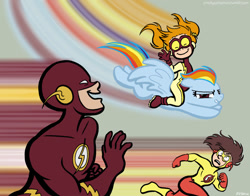 Size: 792x621 | Tagged: safe, artist:rachel ordway, derpibooru import, rainbow dash, pegasus, pony, comic book resources, crossover, dc comics, impulse, kid flash, race, the flash, the line it is drawn