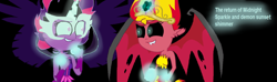 Size: 1024x302 | Tagged: safe, midnight sparkle, sunset satan, sunset shimmer, twilight sparkle, equestria girls, black background, midnightsatan, simple background