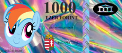 Size: 599x261 | Tagged: safe, derpibooru import, rainbow dash, pegasus, pony, bank, bank note, coat of arms, currency, holographic, hungarian, hungary, money, note