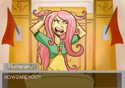 Size: 1100x776 | Tagged: safe, artist:php52, fluttershy, human, ace attorney, breakdown, courtroom, crossover, dialogue, humanized, phoenix wright, solo