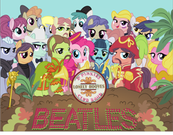 Size: 12845x10000 | Tagged: safe, artist:geometrymathalgebra, derpy hooves, pinkie pie, earth pony, pegasus, pony, party pooped, absurd resolution, album cover, album parody, female, george harrison, john lennon, lonely hearts, mare, northern song, paul mccartney, pinkie shears, pinko starr, ponified, ponified album cover, sgt. pepper's lonely hearts club band, strawberry fields, the beatles, vector