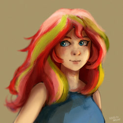 Size: 1133x1131 | Tagged: safe, artist:hardbrony, sunset shimmer, human, blue eyes, female, humanized, solo