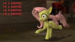 Size: 1366x768 | Tagged: safe, artist:fezwearingdoctor, fluttershy, bats!, 3d, flutterbat, gmod, nicolas cage, running, solo, vampire's kiss