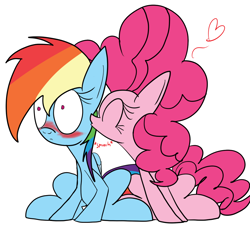 Size: 1024x1024 | Tagged: safe, artist:mr. rottson, derpibooru import, pinkie pie, rainbow dash, earth pony, pegasus, pony, female, kissing, lesbian, pinkiedash, shipping, smooch