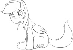 Size: 889x619 | Tagged: safe, artist:mcsadat, derpibooru import, rainbow dash, pegasus, pony, female, looking at something, monochrome, open mouth, sitting, solo