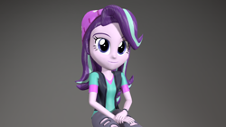 Size: 1920x1080 | Tagged: safe, artist:razethebeast, starlight glimmer, equestria girls, mirror magic, spoiler:eqg specials, 3d, beanie, clothes, female, gray background, hat, pants, simple background, smiling, solo, source filmmaker, vest