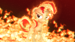 Size: 1920x1080 | Tagged: safe, artist:flamerlion, sunset shimmer, unicorn, 3d, beautiful, eyebrows, female, fiery shimmer, fire, glow, solo, source filmmaker, upset