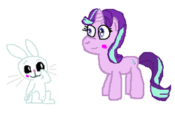 Size: 354x228 | Tagged: safe, artist:theinflater19, angel bunny, starlight glimmer, pony, unicorn, female, male, shipping, starbunny, straight