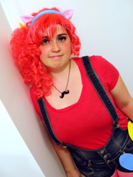 Size: 800x1067 | Tagged: safe, artist:karacoon, pinkie pie, human, cosplay, irl, irl human, photo, solo, suspenders