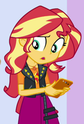 Size: 388x569 | Tagged: safe, screencap, sunset shimmer, a fine line, better together, equestria girls, cellphone, cropped, phone, solo