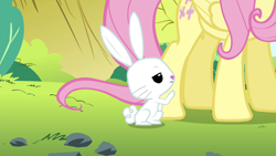 Size: 1280x720 | Tagged: safe, screencap, angel bunny, fluttershy, pegasus, pony, maud pie (episode), annoyed, bored, hooves