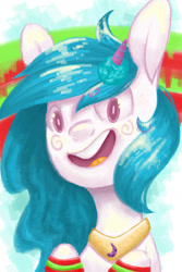 Size: 1117x1672 | Tagged: safe, artist:ellipsissyas, princess celestia, alicorn, pony, open mouth, solo, trickster mode