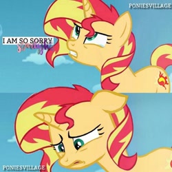 Size: 480x480 | Tagged: safe, edit, edited screencap, screencap, sunset shimmer, pony, unicorn, the cutie re-mark, apology