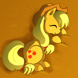 Size: 600x600 | Tagged: safe, artist:butterscotch25, applejack, earth pony, pony, grass, sleeping, smiling, solo