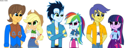 Size: 1450x551 | Tagged: safe, artist:asika-aida, derpibooru import, applejack, caramel, comet tail, rainbow dash, soarin', twilight sparkle, equestria girls, carajack, cometlight, equestria girls-ified, female, male, shipping, simple background, soarindash, straight, transparent background, vector