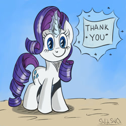 Size: 1500x1500 | Tagged: safe, artist:notlikelyanartist, rarity, pony, unicorn, magic, sign, solo, style emulation, telekinesis, thank you