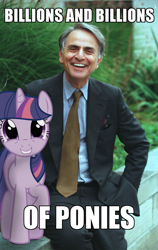 Size: 711x1125 | Tagged: safe, derpibooru import, twilight sparkle, human, astronomy, bronybait, carl sagan, grin, image macro, irl, irl human, photo, ponies in real life, smiling, so much pony