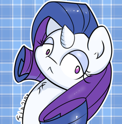 Size: 1355x1377 | Tagged: safe, rarity, pony, unicorn, :<, bust, colored, female, looking at you, mare, outline, portrait, signature, solo