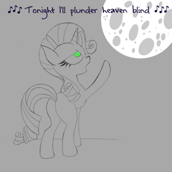 Size: 600x600 | Tagged: safe, artist:drakxs, rarity, pony, unicorn, dr jekyll and mr hyde, moon, simple background, sketch