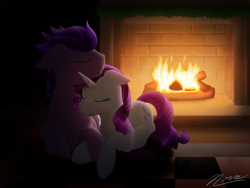 Size: 1024x768 | Tagged: safe, artist:kydosexrarity, rarity, oc, oc:kydose, pegasus, pony, unicorn, canon x oc, cuddling, female, fire, fireplace, hearts and hooves day, love, male, raridose, romantic, shipping, snuggling, straight