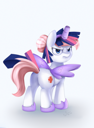 Size: 2807x3794 | Tagged: safe, artist:pridark, derpy hooves, nurse redheart, alicorn, pony, scare master, alicorn costume, clothes, commission, costume, cute, fake horn, fake wings, female, frown, metal gear, metal gear solid 5, nightmare night, nightmare night costume, plot, race swap, seems legit, simple background, solo, spoilers for another series, toilet paper roll, toilet paper roll horn, twilight muffins, twilight sparkle costume, unamused, venom twilight, wig