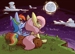 Size: 600x428 | Tagged: safe, artist:joycall6, derpibooru import, fluttershy, rainbow dash, pegasus, pony, game:to the moon, moon, pixel art