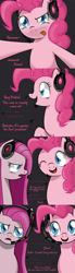 Size: 1024x3718 | Tagged: safe, artist:megablack0x, pinkie pie, earth pony, pony, duality, headphones, pinkamena diane pie, self ponidox