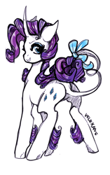 Size: 2955x4706 | Tagged: safe, artist:velexane, rarity, classical unicorn, pony, unicorn, bow, leonine tail, ribbon, solo