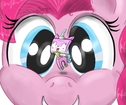 Size: 861x720 | Tagged: safe, artist:xsizorback, pinkie pie, earth pony, pony, close-up, crossover, happy, lego, smiling, the lego movie, unikitty