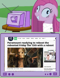 Size: 580x750 | Tagged: safe, pinkie pie, earth pony, pony, exploitable meme, friday the 13th, jason, meme, obligatory pony, tv meme, we need to go deeper