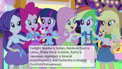 Size: 1280x720 | Tagged: safe, derpibooru import, applejack, fluttershy, pinkie pie, rainbow dash, rarity, twilight sparkle, equestria girls, perfect day for fun, diverse-mlp-headcanons, headcanon, mane six