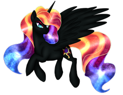 Size: 2488x1918 | Tagged: safe, artist:not-ordinary-pony, nightmare moon, sunset shimmer, alicorn, pony, ethereal mane, female, fusion, mare, simple background, solo, transparent background