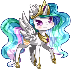 Size: 1044x1023 | Tagged: safe, artist:tidalwav-3, princess celestia, alicorn, pony, chibi, female, horn, mare, multicolored mane, solo, white coat