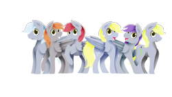 Size: 1418x800 | Tagged: safe, artist:flashbrush, derpy hooves, ditzy doo, flutter doo, frosty dew, orange box, pear seed, ski doo, pegasus, pony, background pony, female, mare, simple background, sisters, smiling, transparent background