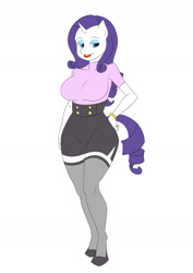 Size: 1200x1697 | Tagged: safe, artist:thecreator9, rarity, anthro, breasts, clothes, dress, female, lipstick, raritits, solo, stockings