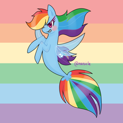 Size: 1024x1024 | Tagged: safe, artist:ofruittango, derpibooru import, rainbow dash, pegasus, pony, seapony (g4), female, gay pride flag, pride, pride flag, seaponified, seapony rainbow dash, solo, species swap