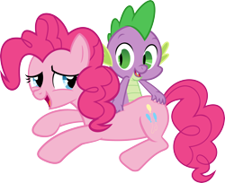 Size: 3466x2834 | Tagged: safe, artist:porygon2z, pinkie pie, spike, dragon, earth pony, pony, spike at your service, back scratching, female, male, pinkiespike, scratching, shipping, simple background, straight, transparent background, vector