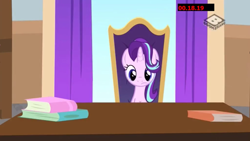 Size: 1920x1080 | Tagged: safe, screencap, starlight glimmer, pony, unicorn, a matter of principals, book, boomerang (tv channel), desk, solo